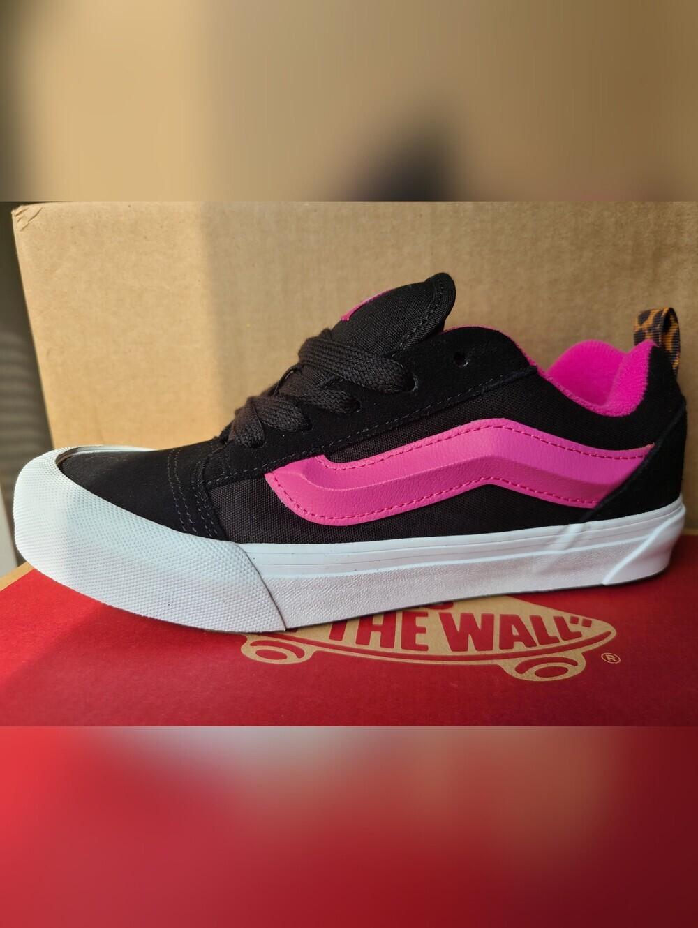 Vans Knu Skool Skate Shoe - Black / Pink / Leopard Women Size 6 Youth Size 4.5